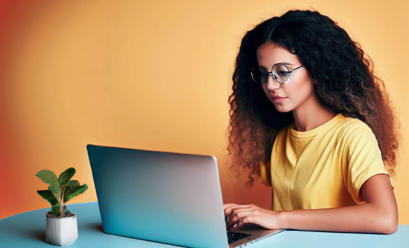 Woman at a desk using a laptop